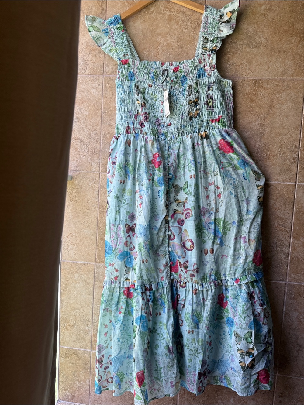 Anthropologie Peregrine Midi Dress Square Neck Smocked Tiered Skirt Pockets NWT - Picture 2 of 16